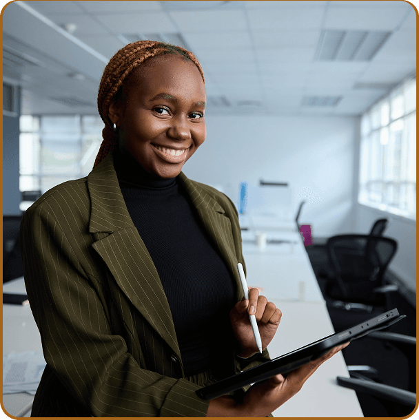 Lady holding a tablet