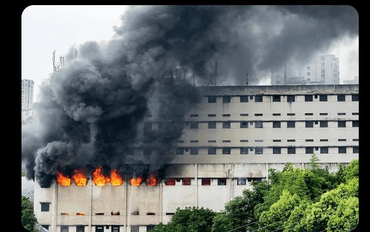 Burning shopping center